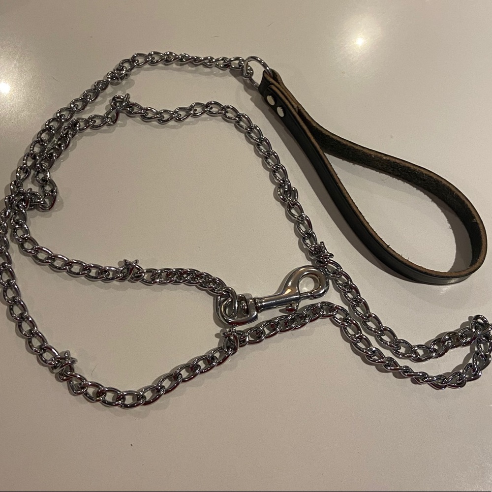 6 ft Chain Leash with Leather Handle